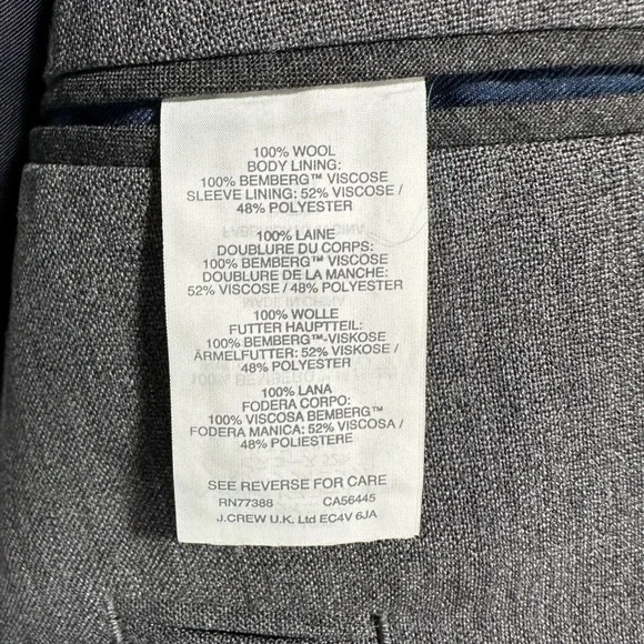 J. Crew Ludlow Traveler Slim Fit Suit Jacket Men 38S Gray Tollegno Italian wool